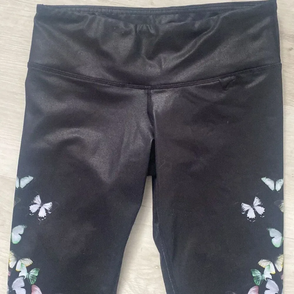 Alo Yoga Women's Black Multicolor Butterflies Ankle Compression Leggings Sz XS